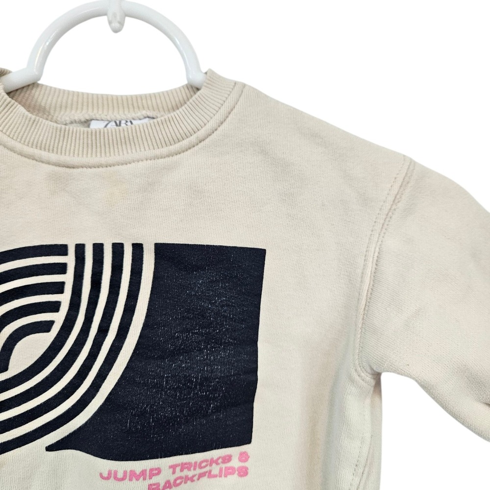 Zara Kids Beige Sweatshirt Jump Tricks Backflips Graphic Pullover 18-24 Months - Picture 3 of 9